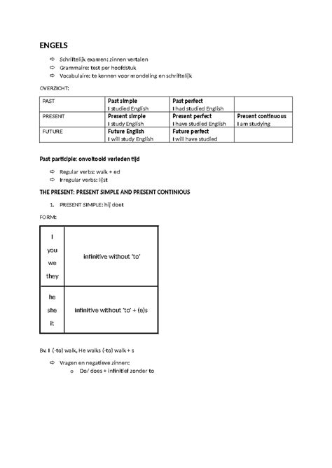 Grammar Engels ENGELS Schriftelijk Examen Zinnen Vertalen Grammaire