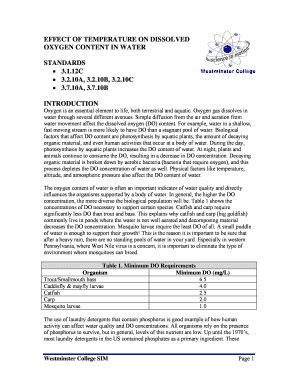 Fillable Online Westminster EFFECT OF TEMPERATURE ON DISSOLVED OXYGEN