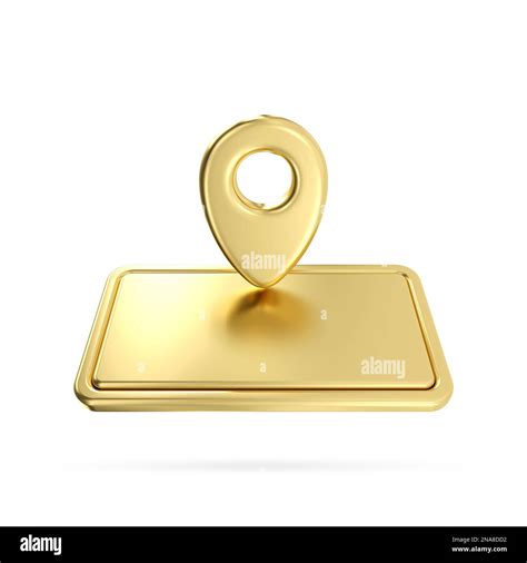 Gold Metal Name Plate With Pin Icon 3d Gold Direction Pointer Isolate