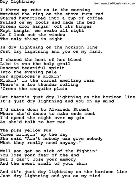 Willie Nelson Song Dry Lightning Lyrics