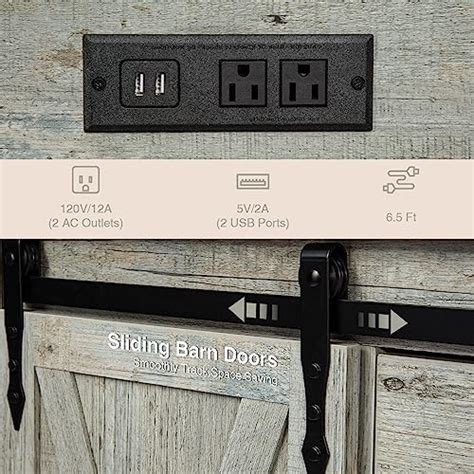 Wnutrees Farmhouse Coffee Bar Cabinet With Charging Station And USB