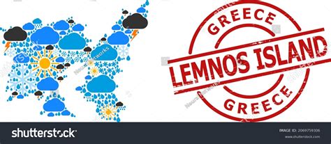 Weather Collage Map Lemnos Island Grunge Stock Vector (Royalty Free ...