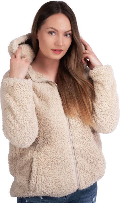 Bluza Damska XL Ciepła Gruba Sherpa Z Kapturem Polar Baranek Beige Beż