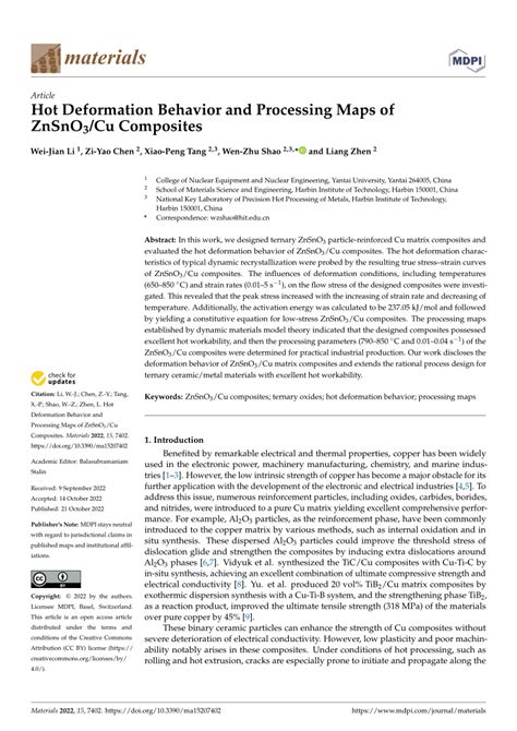PDF Hot Deformation Behavior And Processing Maps Of ZnSnO Cu Composites