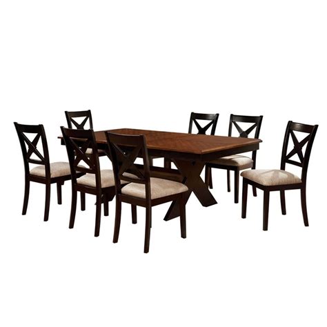 Furniture Of America Hulledge Transitional 9 Piece Wood Dining Set In Dark Oak