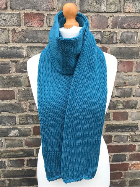 Hand Knit Merino Wool Scarf In Beautiful Turquoise Light Blue Etsy