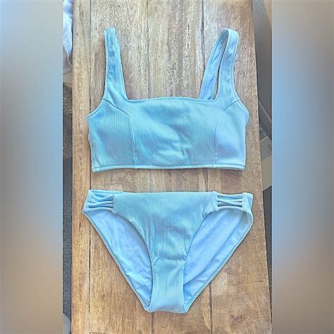 Roxy Swim New Roxy Light Blue Ribbed Bikini Set Sz M Poshmark