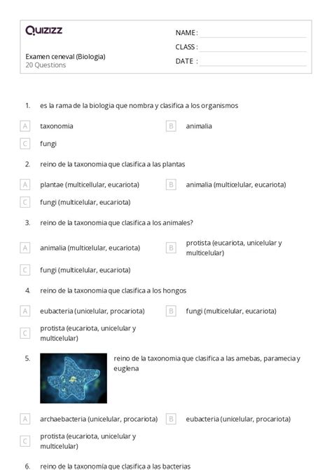 Biologia Humana Imprimível 10ª Série Planilhas Quizizz