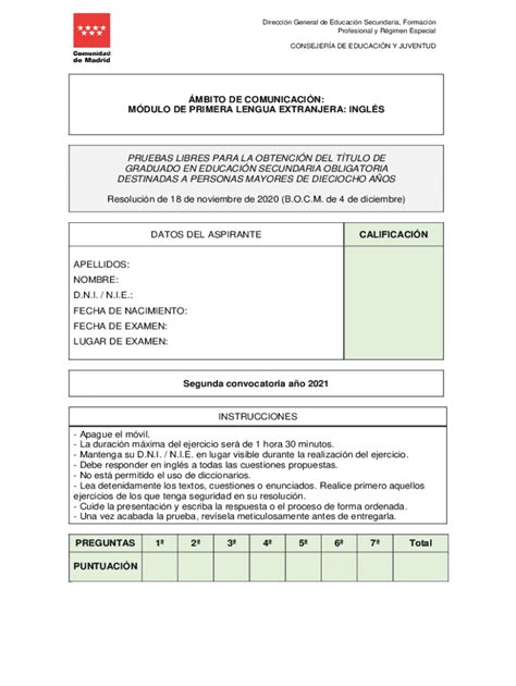 Fillable Online Instrucciones De La Direccin General De Educacin