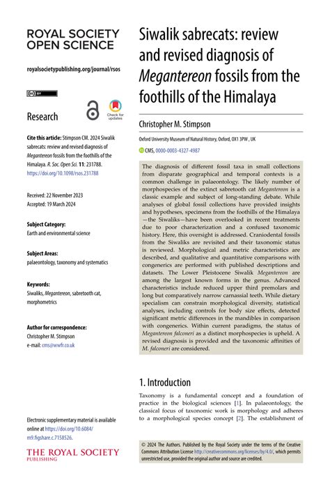 (PDF) Siwalik sabrecats: review and revised diagnosis of Megantereon ...