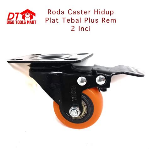 Jual Roda Caster Plat Tebal Hidup 2 Inci Plus Rem Roda Nylon Kunci