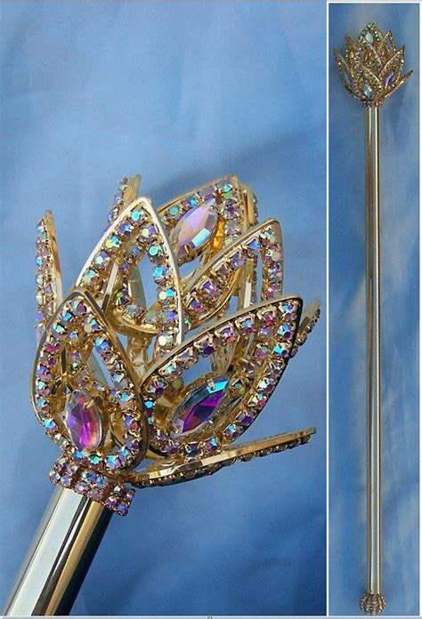 Aurora Borealis Imperial Royal Fleur Rhinestone Gold Scepter