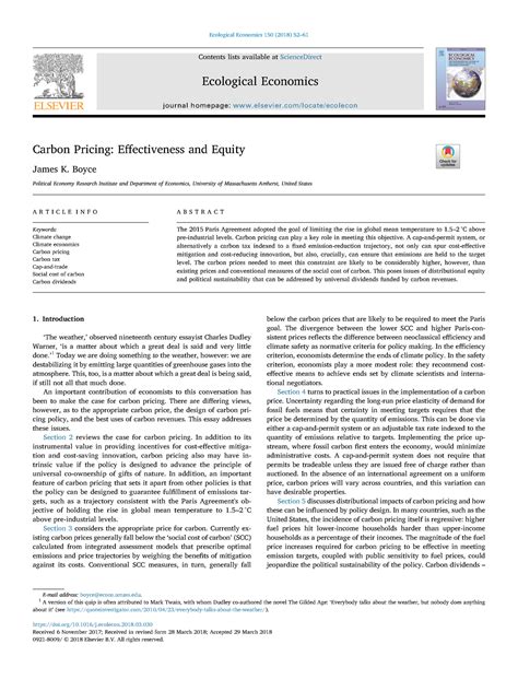 Boyce 2018 Carbonpricing Contents Lists Available At Sciencedirect Ecological Economics