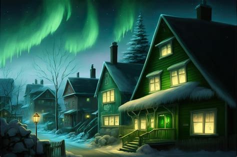 Premium Photo | Northern lights over the northern village