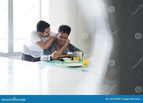 Gay Couple Eating Breakfast At Home In The Morning Stock Image Image Of Fruit Friends