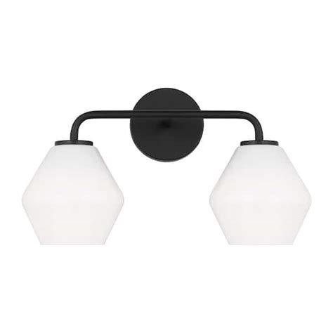 Generation Lighting Jett 17 In 2 Light Midnight Black Bathroom Vanity Light With Milk Glass