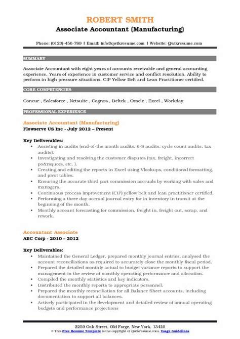 Associate Accountant Resume Samples Qwikresume