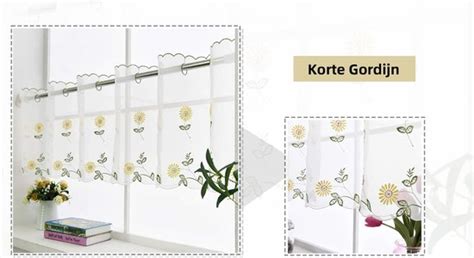 XD L Daisy Korte Vitrage Gordijn 60cm X 150cm Bloemen Geborduurd