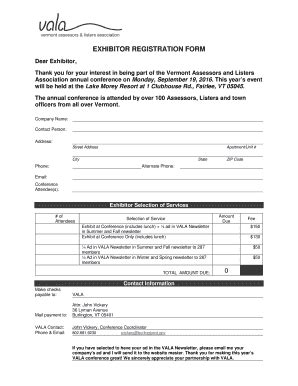 Fillable Online valavt EXHIBITOR REGISTRATION FORM - valavt.org Fax ...