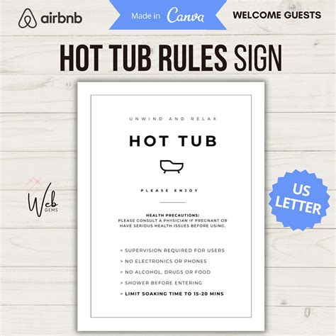 Hot Tub Rules Sign Hot Tub Signs Hot Tub Rules Pool Safety Sign Hot Tub Jacuzzi Spa Sign