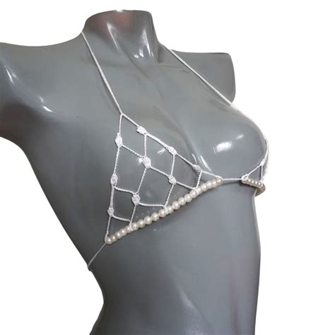 Crochet Extreme Micro Bikini Top Triangle Fishnet See Through Bikini Top Extreme Bikini