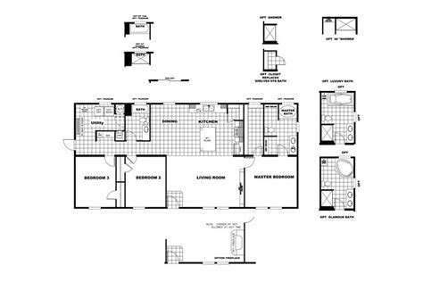 the floor plan for a mobile home with three bedroom and two bathroom areas, including an attached