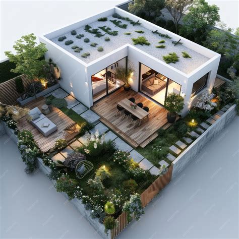 premium photo modern house exterior design  garden landscaping