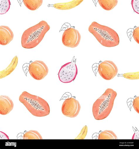 Watercolor Tropical Fruit Clipart Papaya Mango Banana Apricot