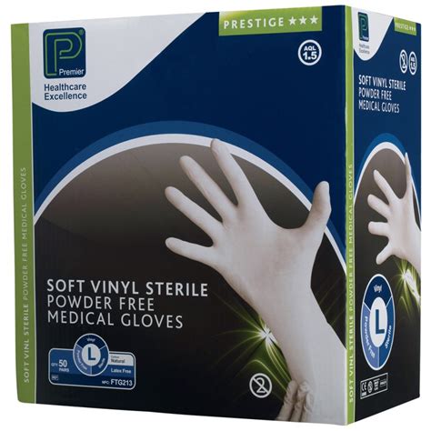 Premier Soft Vinyl Sterile Powder Free Medical Gloves Natural Large