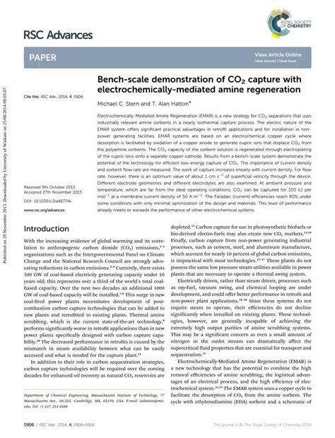 Pdf Bench Scale Demonstration Of Co Capture With Electrochemically