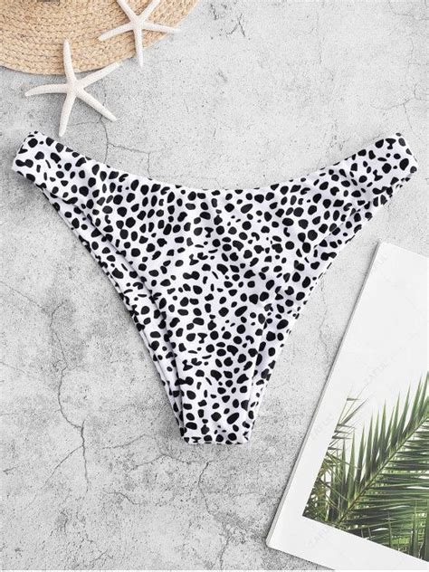 50 OFF 2020 ZAFUL Dalmatian Print High Leg Bikini Bottom In WHITE