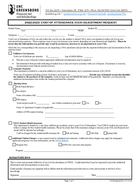 Fillable Online Cost Of Attendance Adjustment Form Spartan