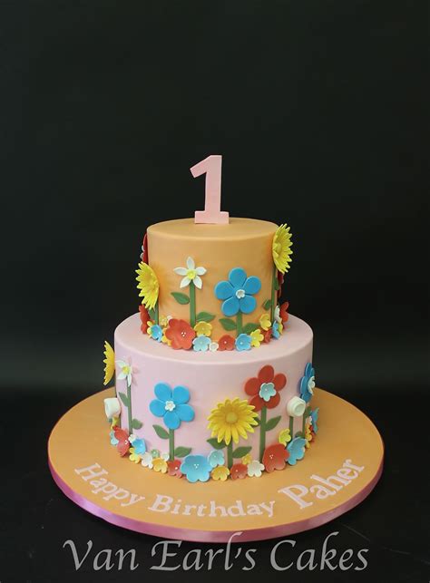 Van Earls Cakes Sugar Floral 1st Birthday Cake