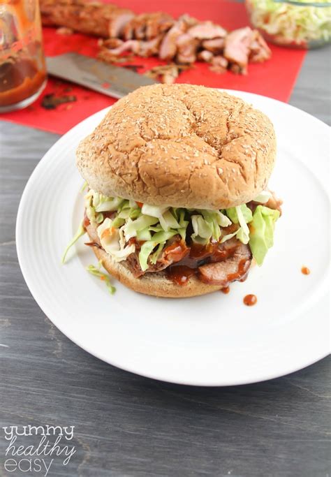 Quick BBQ Pork Sandwiches with Homemade Sauce & Slaw - Yummy Healthy Easy