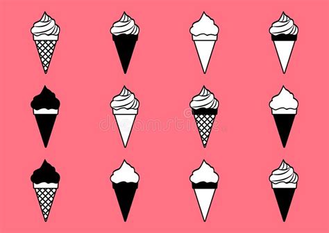 Sistema Blanco Y Negro De Conos De Helado Ilustraci N Del Vector Stock