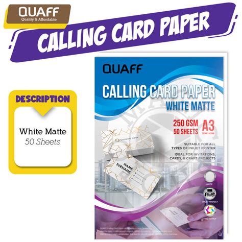 Magic Photo A3 Size QUAFF Calling Card Paper 250GSM White Matte 50sheet