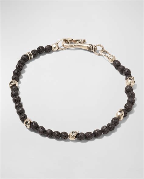 John Varvatos Men S Skull Lava Stone Beaded Bracelet Neiman Marcus