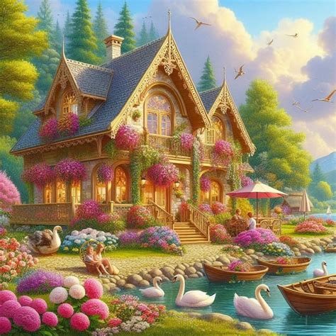 Solve Beautiful Home At Swan Lake Jigsaw Puzzle Online With Pieces