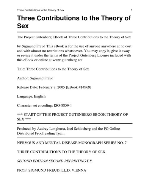 Sigmund Freud Three Contributions To The Theory Of Sex Pdf Psychoanalysis Sigmund Freud