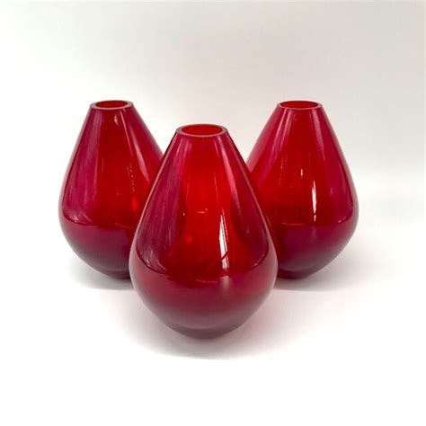 Beautiful Ruby Red Glass Vases Set Of 3 Etsy