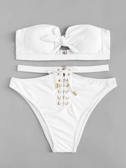 Lace Up Knot Bikini Set Shein Sheinside Womens Swimsuits Bikini