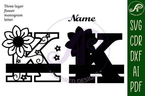 Letter K Flower Layer Monogram SVG File - So Fontsy