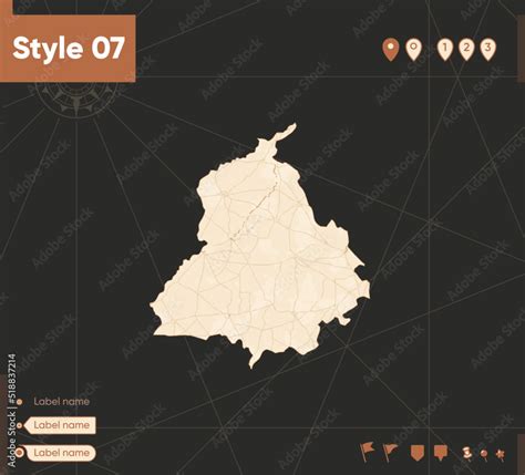 Punjab, India - map in vintage style, retro style, sepia, vintage. Vector map. Stock Vector ...