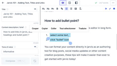 Jarvis 101 Adding Headings Links And Bullet Points COPYWRITING AI