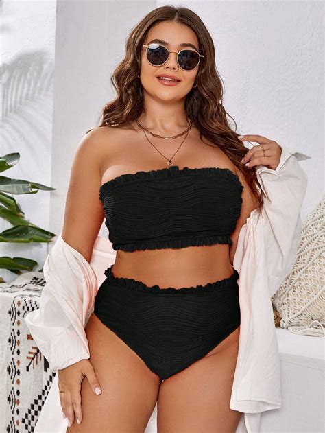 SHEIN Swim Vcay Plus Frill Trim Bandeau Bikini Swimsuit SHEIN USA