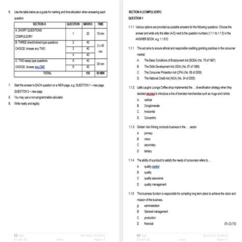 Grade 12 Business Studies Bs June Paper 1 And Memo 2024 Classroom101