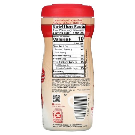Coffee Mate Non Dairy Creamer Powder Nutrition Facts at Stanley