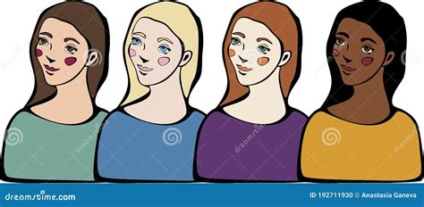 Vector Illustration Of Four Women Of Different Nationalities And