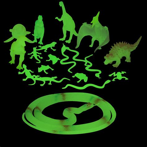 Glow In Dark Toy Set 19 Dinosaur and Reptile Figures - Sensory Toy ...