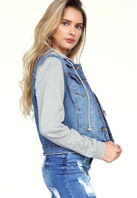 Hooded Denim Jacket Shop At Papaya Clothing